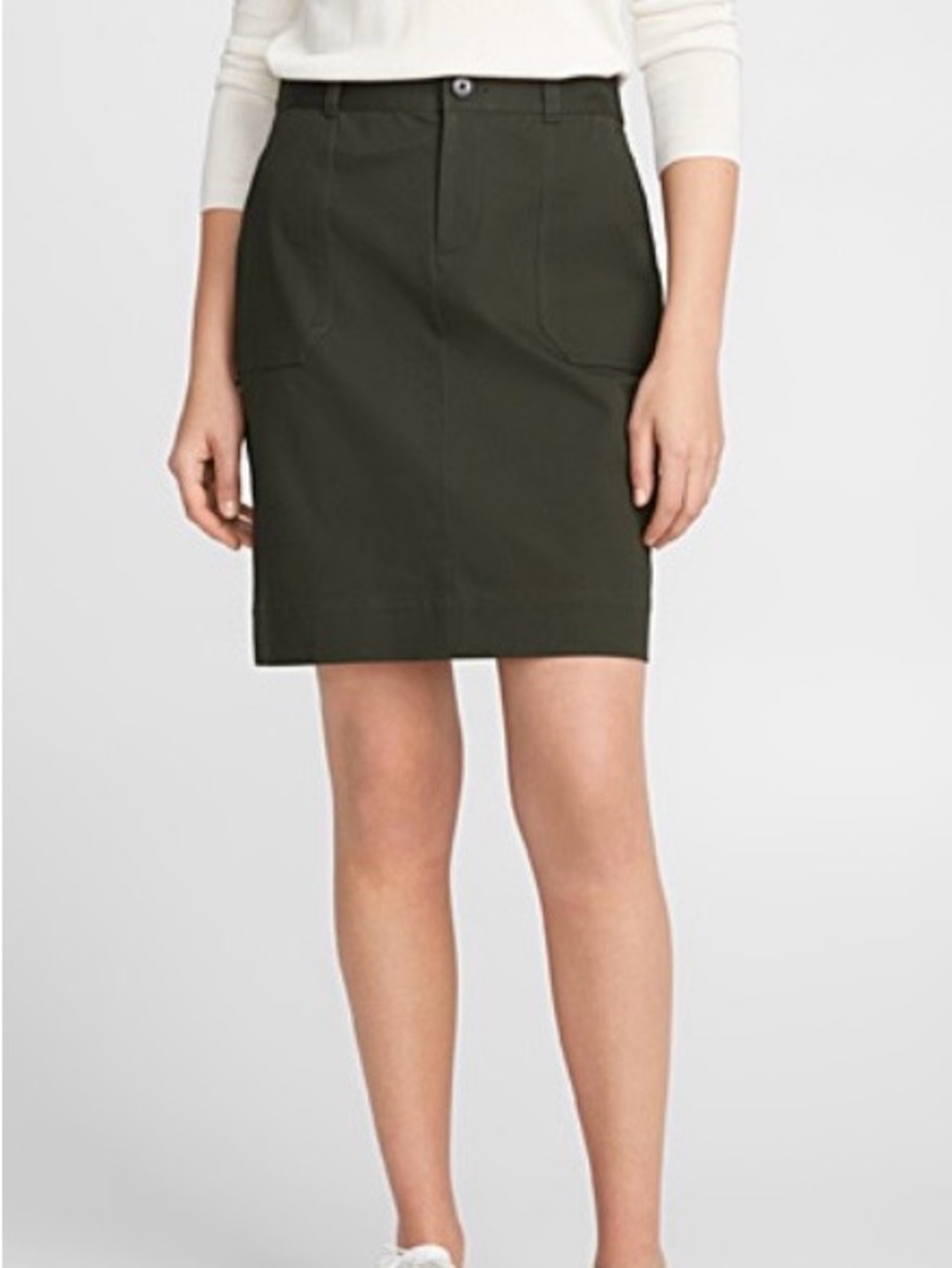 Simons Olive Green Pencil Skirt with Front Pockets